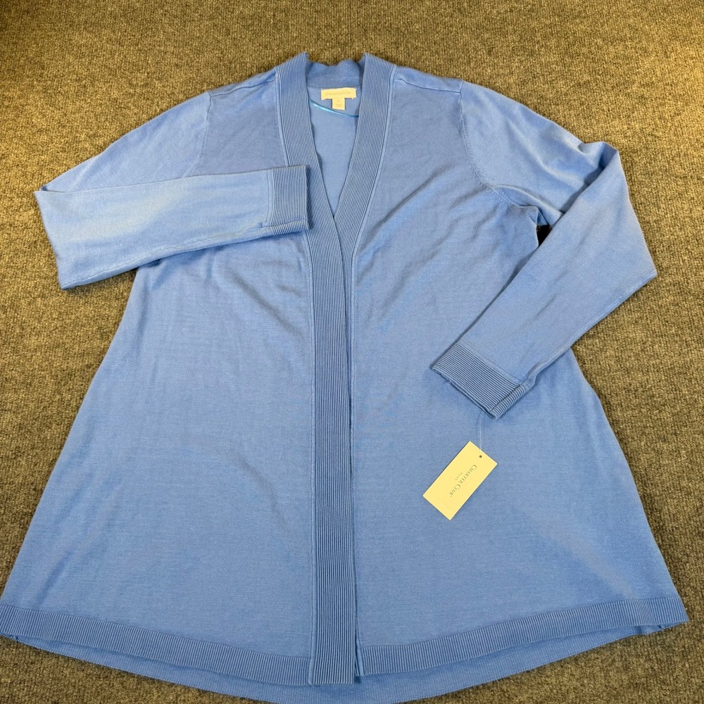 Charter Club Womens Cerulean Blue Open Front Cardigan Gold Buttons 1X 100000600W